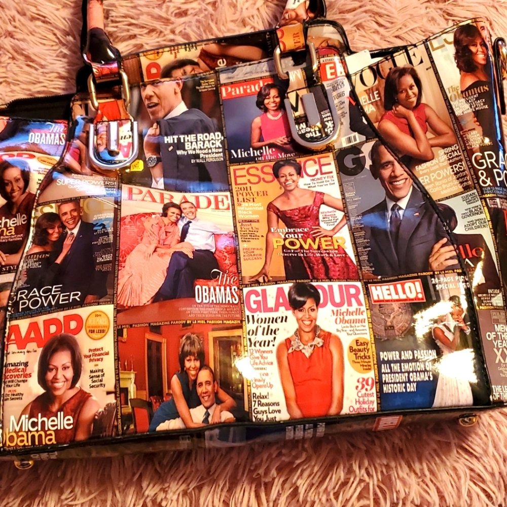 Barack and Michelle Obama glossy magazine cover purse